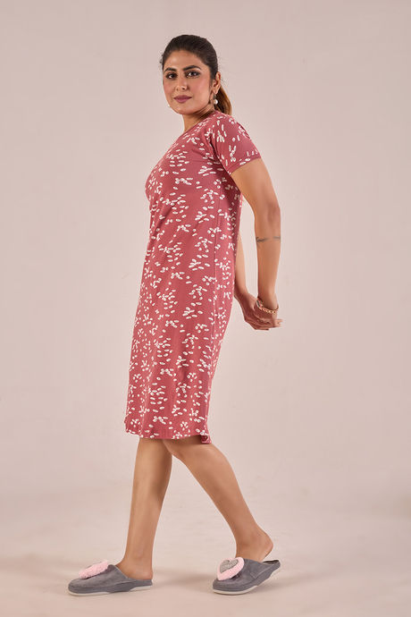 Sweet Moon Knit Cotton Mid Length Nightdress - Terracotta Peach — image 4